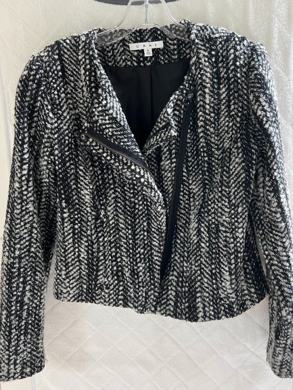 Cabi #529 Black White Herringbone Tweed Wool Blend